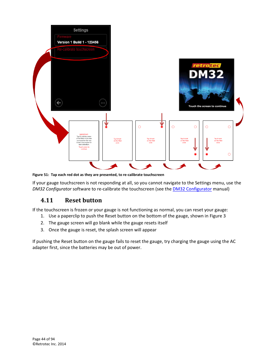 Reset button, 11 reset button | Retrotec DM32 User Manual | Page 44 / 94