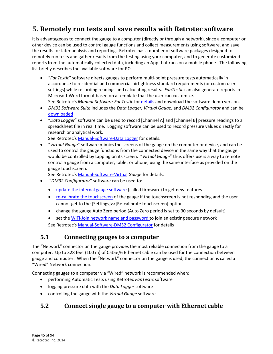 Connecting gauges to a computer, Firmware, Update firmware | 1 connecting gauges to a computer | Retrotec DM32 User Manual | Page 45 / 94