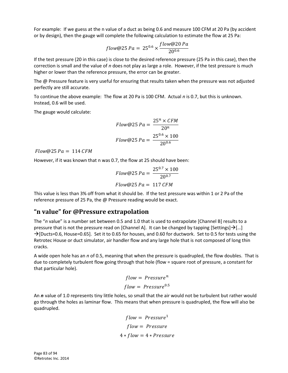 N value” for @pressure extrapolation | Retrotec DM32 User Manual | Page 83 / 94