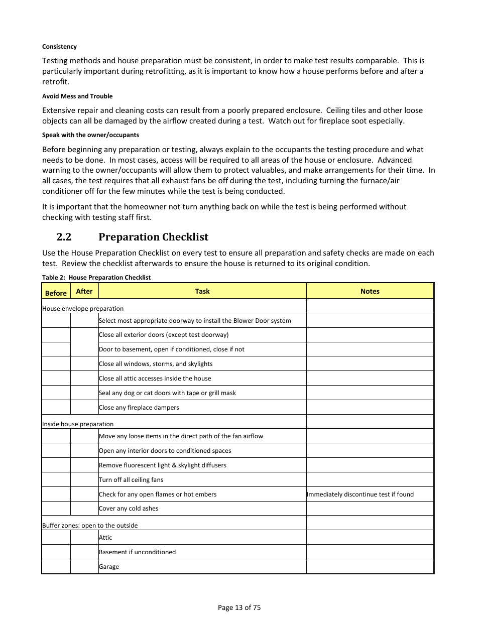 Preparation checklist, 2 preparation checklist | Retrotec Residential Pressure & Air Leakage User Manual | Page 13 / 75