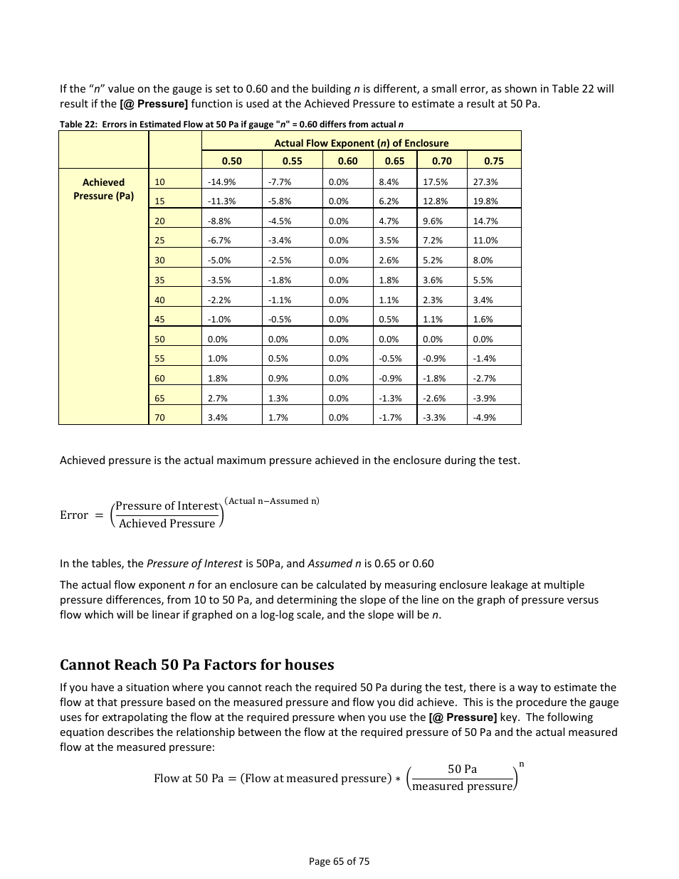 Cannot reach 50 pa factors for houses | Retrotec Residential Pressure & Air Leakage User Manual | Page 65 / 75