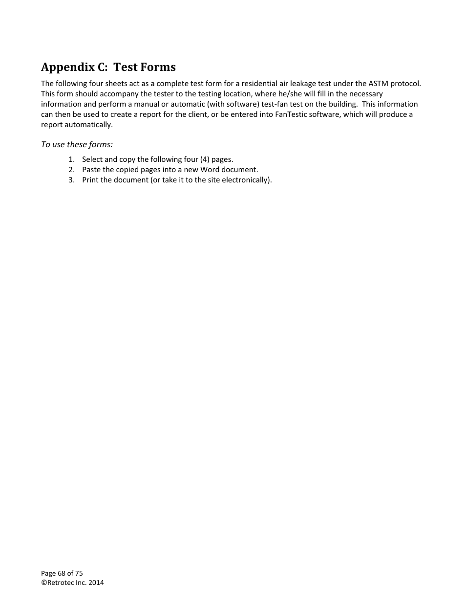 Appendix c: test forms | Retrotec Residential Pressure & Air Leakage User Manual | Page 68 / 75