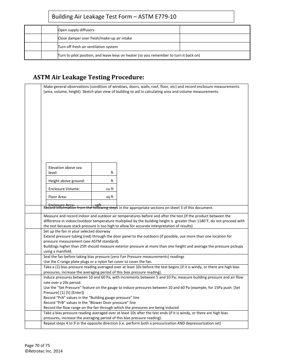 Astm air leakage testing procedure | Retrotec Residential Pressure & Air Leakage User Manual | Page 70 / 75