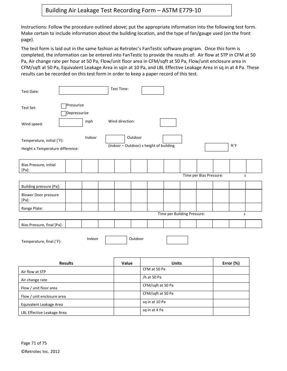 Retrotec Residential Pressure & Air Leakage User Manual | Page 71 / 75