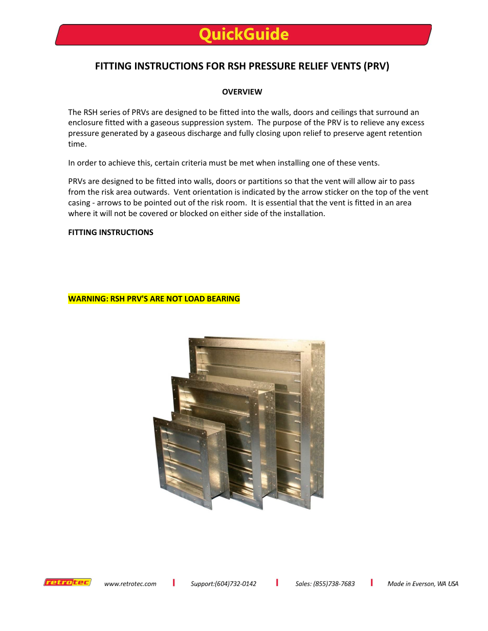 Retrotec RSH Pressure Relief Vents User Manual | 8 pages