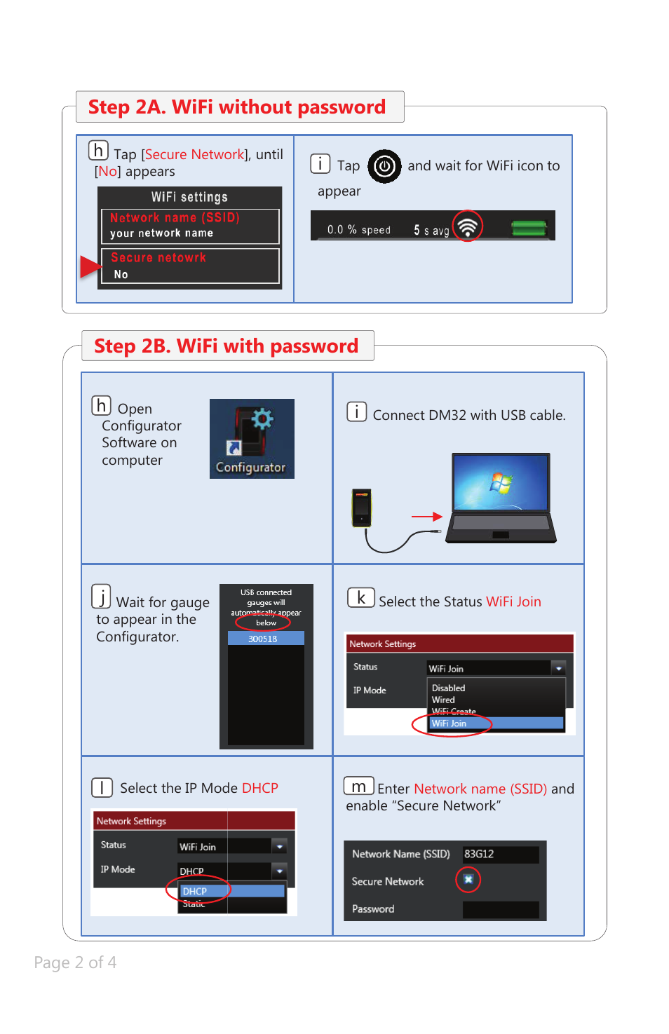 Step 2b. wifi with password, Step 2a. wifi without password | Retrotec DM32 WiFi User Manual | Page 2 / 4