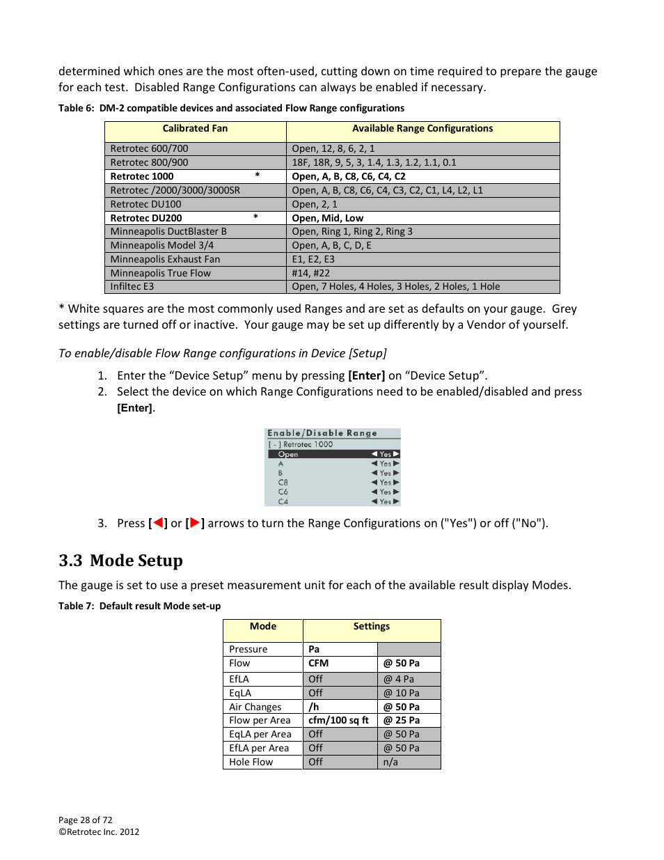 Mode setup, 3 mode setup | Retrotec DM-2 User Manual | Page 28 / 72