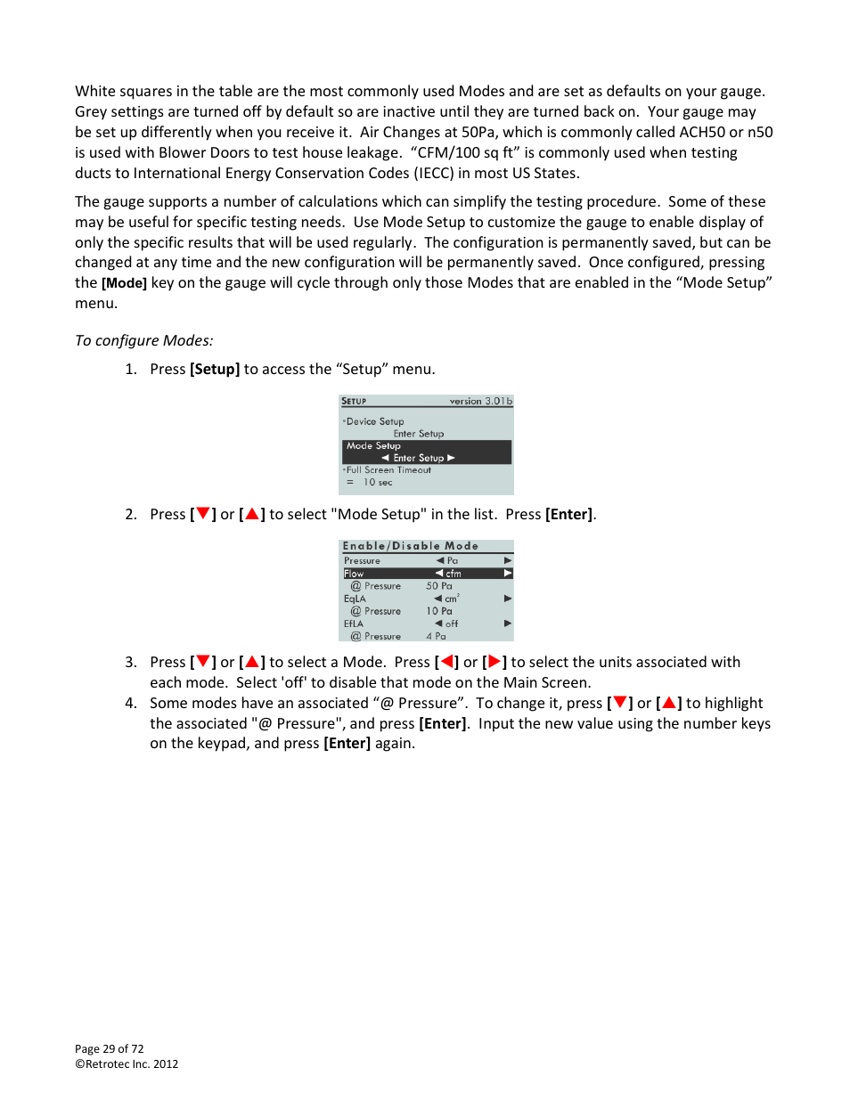 To configure modes | Retrotec DM-2 User Manual | Page 29 / 72