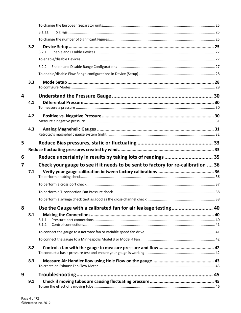 Understand the pressure gauge, Reduce bias pressures, static or fluctuating, Troubleshooting | Retrotec DM-2 User Manual | Page 4 / 72