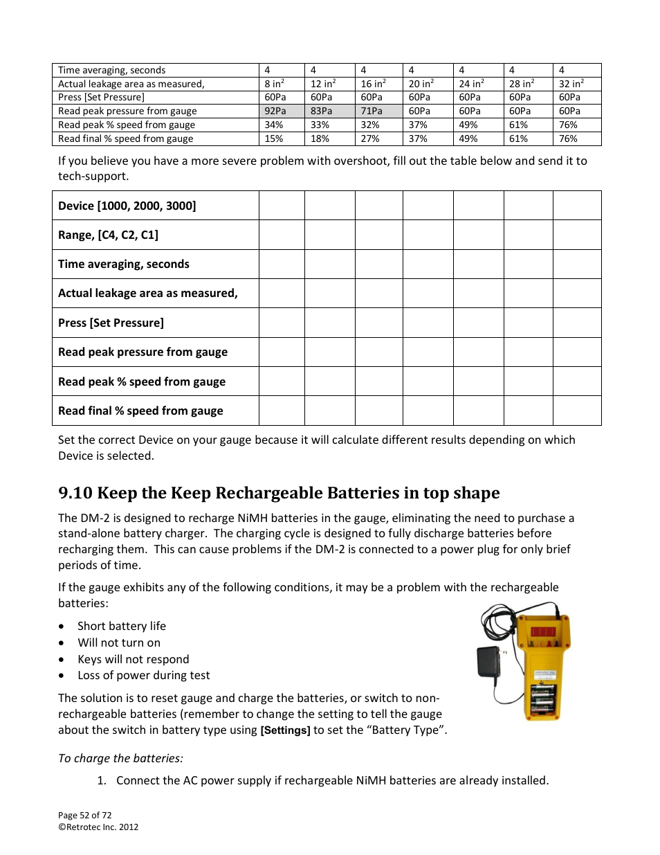 Keep the keep rechargeable batteries in top shape, To charge the batteries | Retrotec DM-2 User Manual | Page 52 / 72