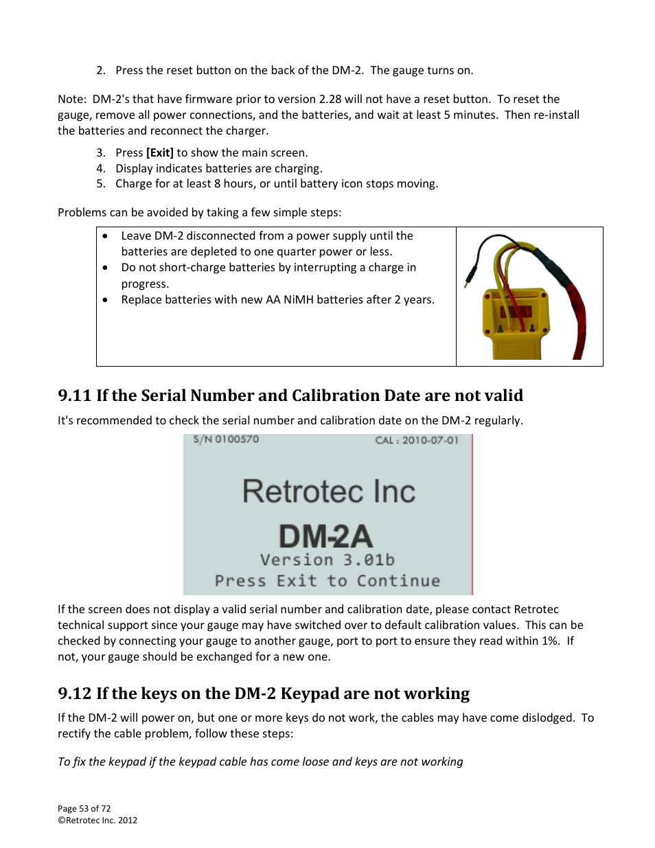 If the keys on the dm-2 keypad are not working, 12 if the keys on the dm-2 keypad are not working | Retrotec DM-2 User Manual | Page 53 / 72