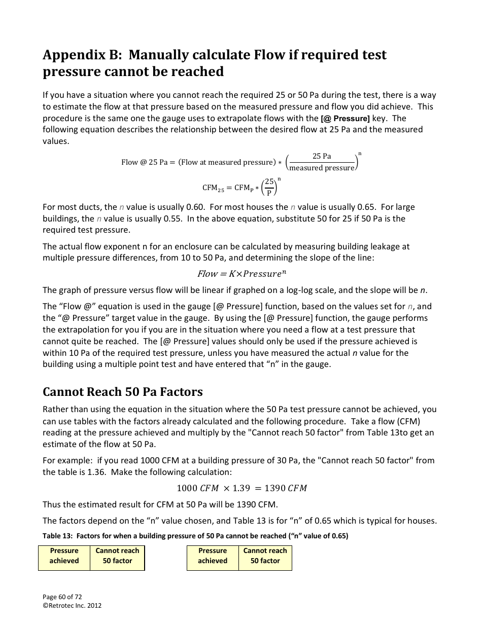 Cannot reach 50 pa factors | Retrotec DM-2 User Manual | Page 60 / 72