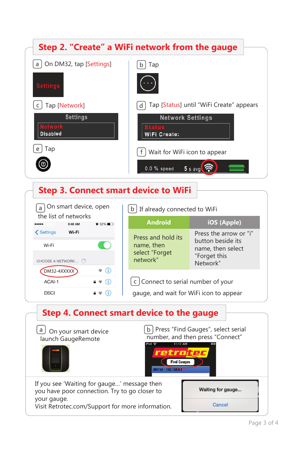 Step 4. connect smart device to the gauge | Retrotec DM32 WiFi: GaugeRemote User Manual | Page 3 / 4