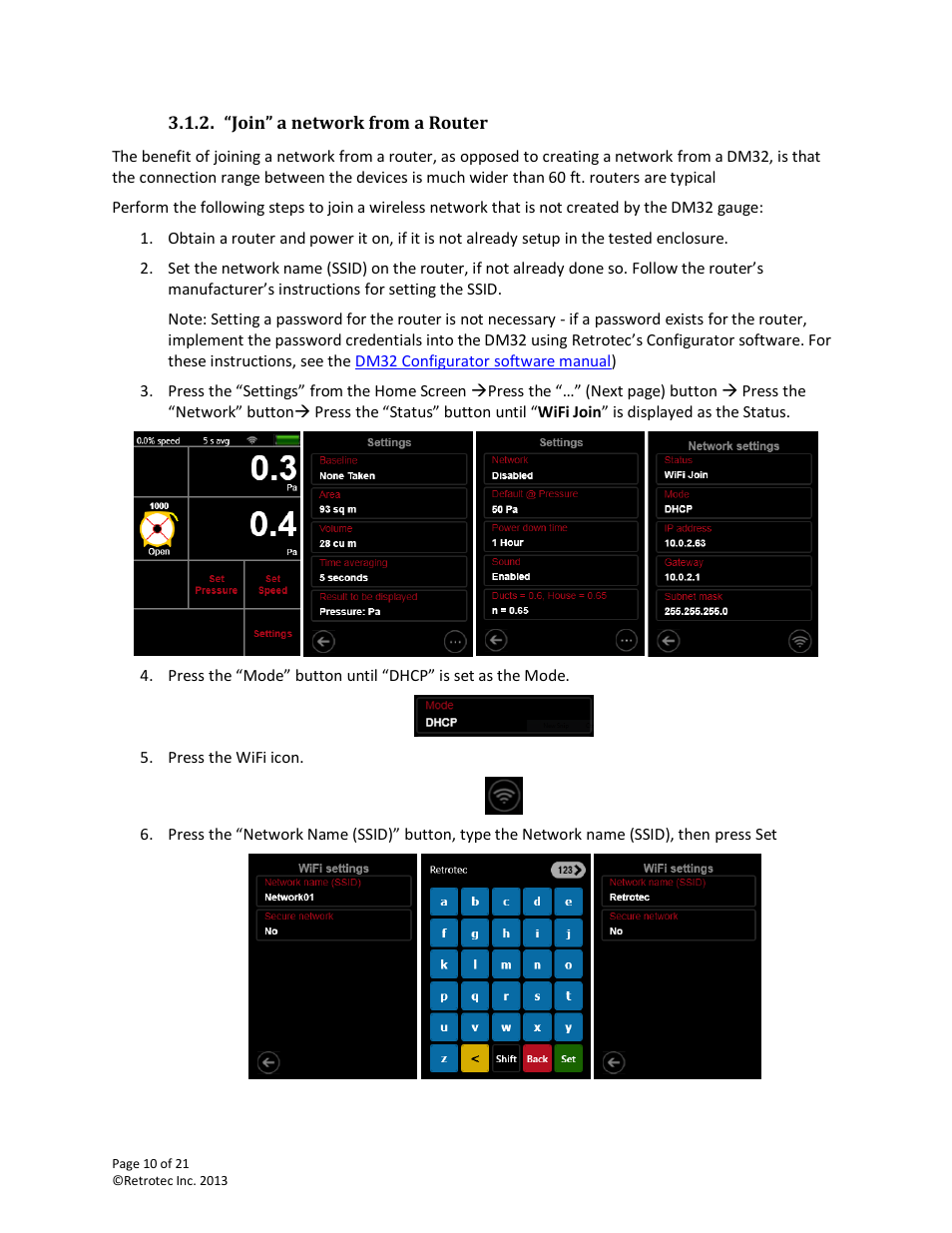 Join” a network from a router | Retrotec DM32 WiFi: GaugeRemote User Manual | Page 10 / 21