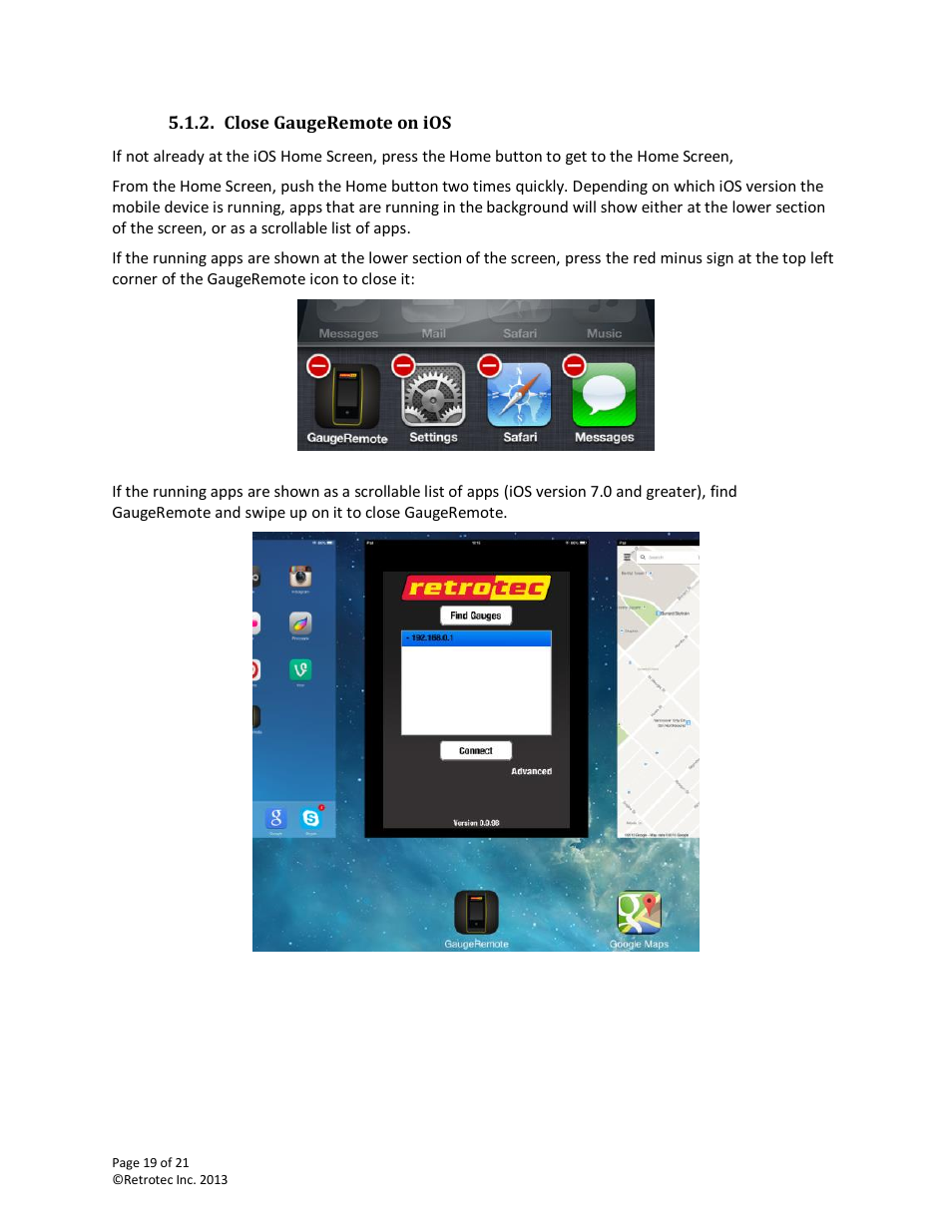 Close gaugeremote on ios | Retrotec DM32 WiFi: GaugeRemote User Manual | Page 19 / 21