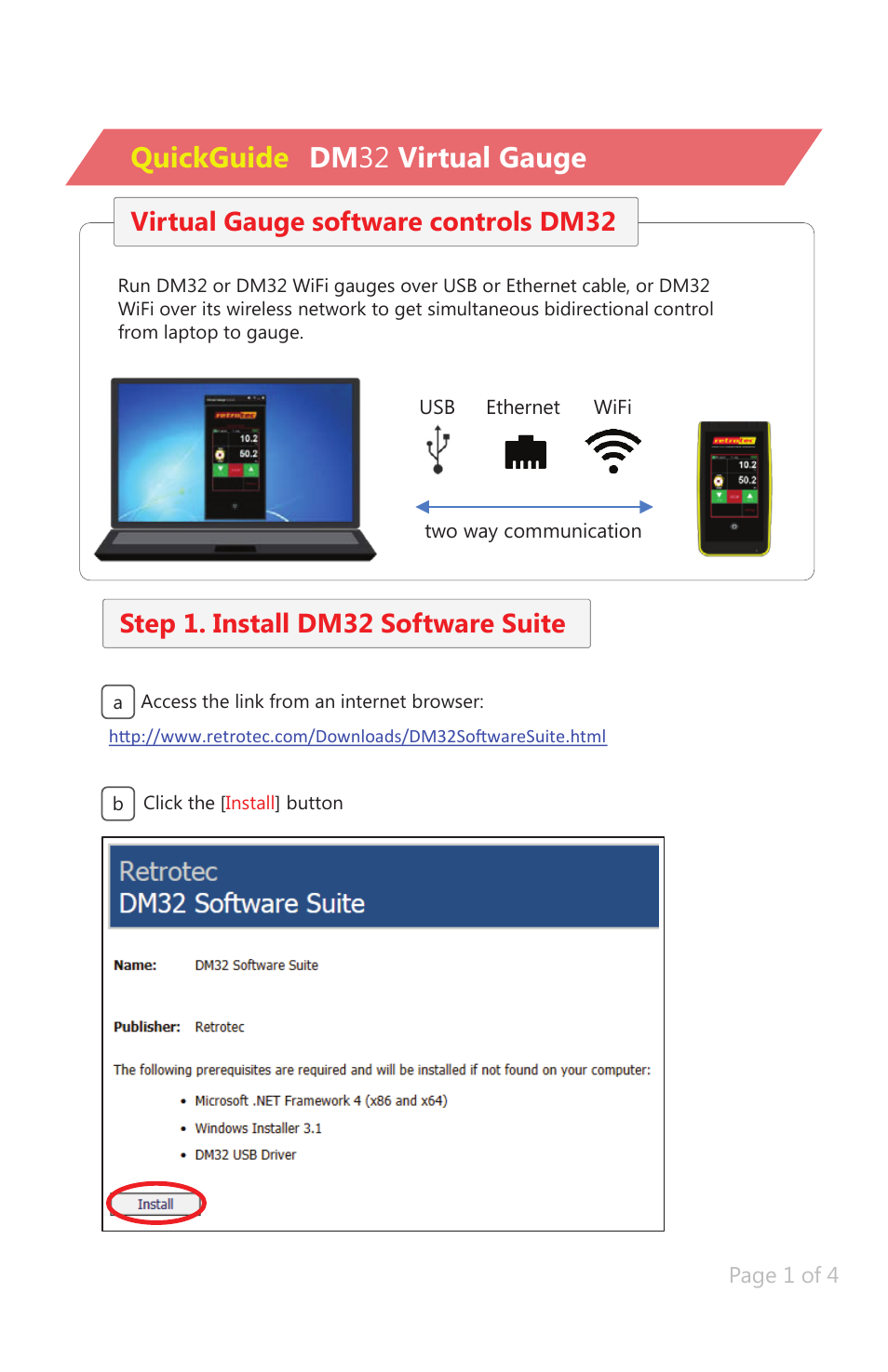 Retrotec DM32 WiFi: Virtual Gauge User Manual | 5 pages