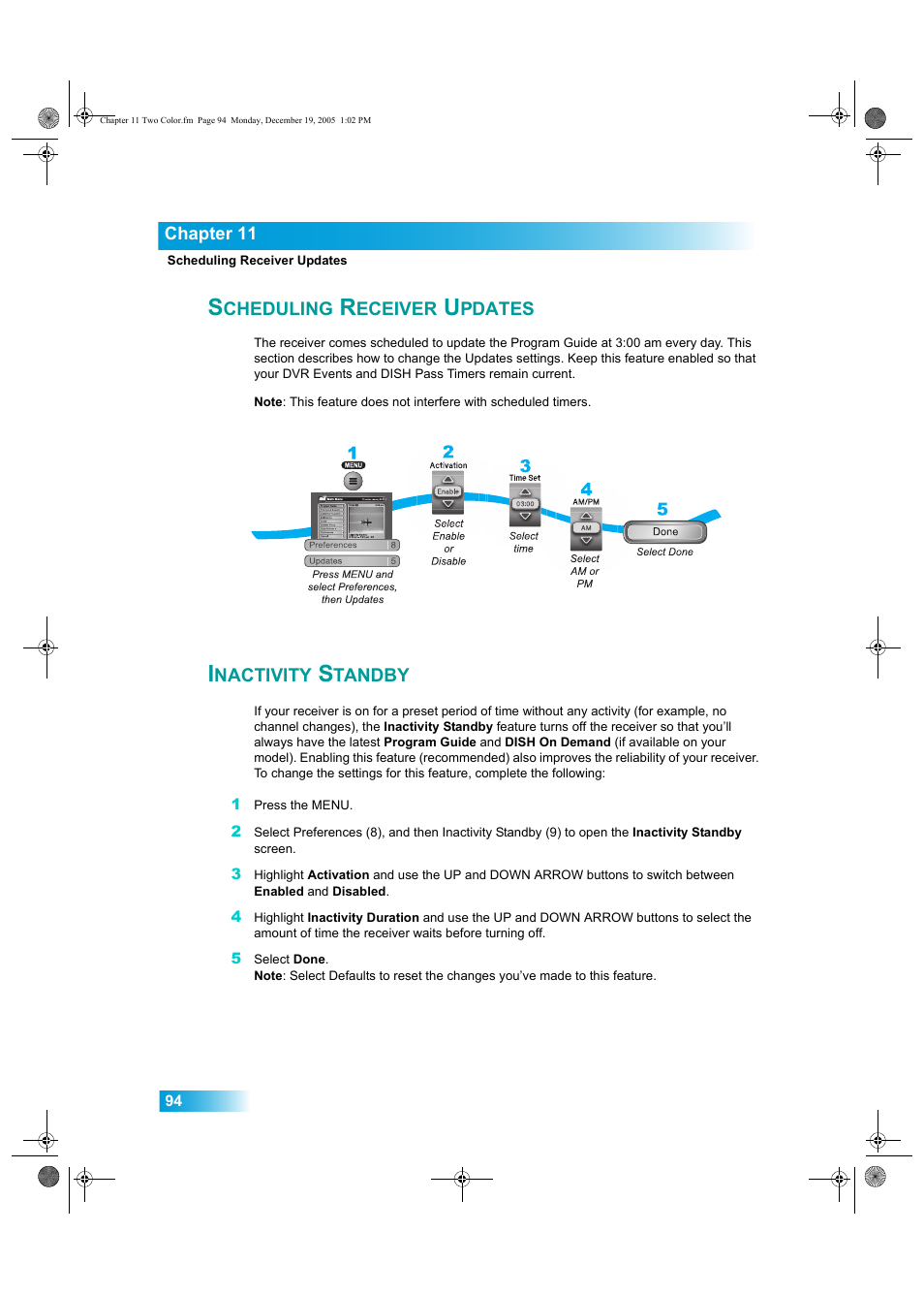 Cheduling, Eceiver, Pdates | Nactivity, Tandby | Dish Network DuoDVR ViP 622 User Manual | Page 101 / 154