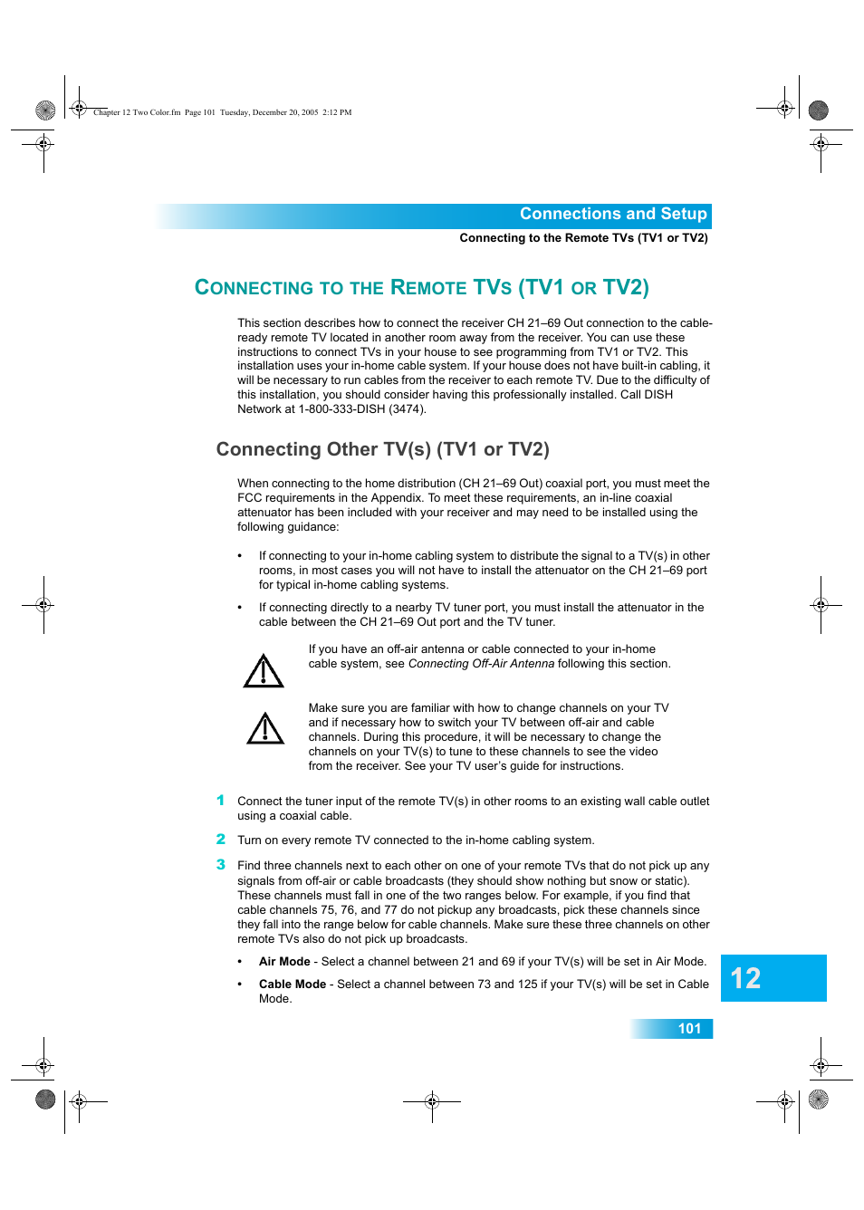 Onnecting, Emote, Tv2) | Connecting other tv(s) (tv1 or tv2) | Dish Network DuoDVR ViP 622 User Manual | Page 108 / 154