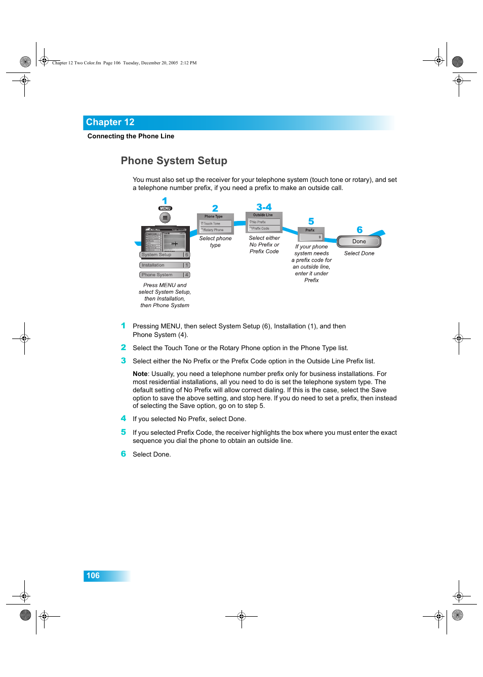 Phone system setup, Chapter 12 | Dish Network DuoDVR ViP 622 User Manual | Page 113 / 154