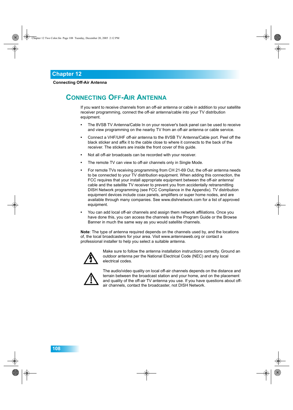 Onnecting, Ntenna, Able | Dish Network DuoDVR ViP 622 User Manual | Page 115 / 154