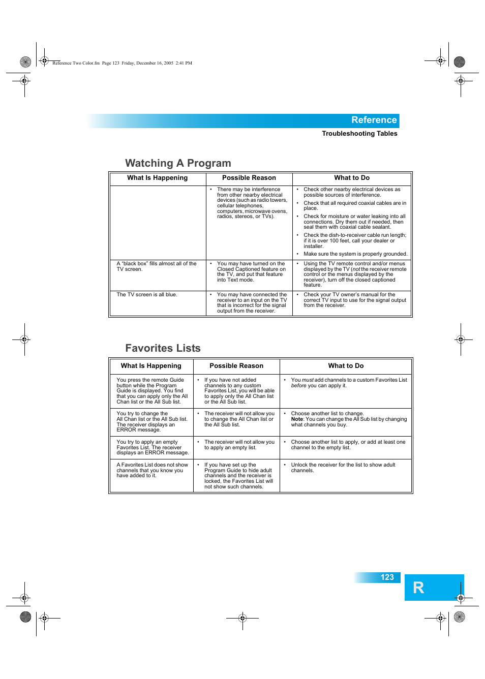 Favorites lists, Watching a program, Reference | Dish Network DuoDVR ViP 622 User Manual | Page 130 / 154