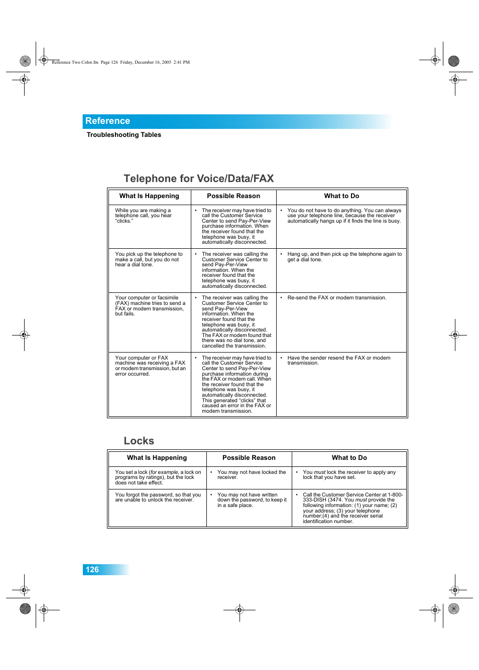 Telephone for voice/data/fax, Locks, Reference | Dish Network DuoDVR ViP 622 User Manual | Page 133 / 154