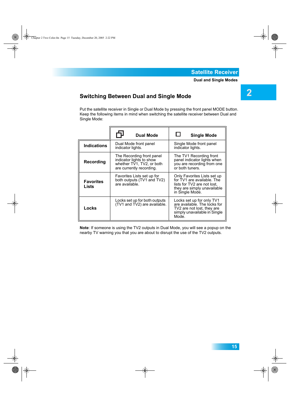 Satellite receiver, Switching between dual and single mode | Dish Network DuoDVR ViP 622 User Manual | Page 22 / 154