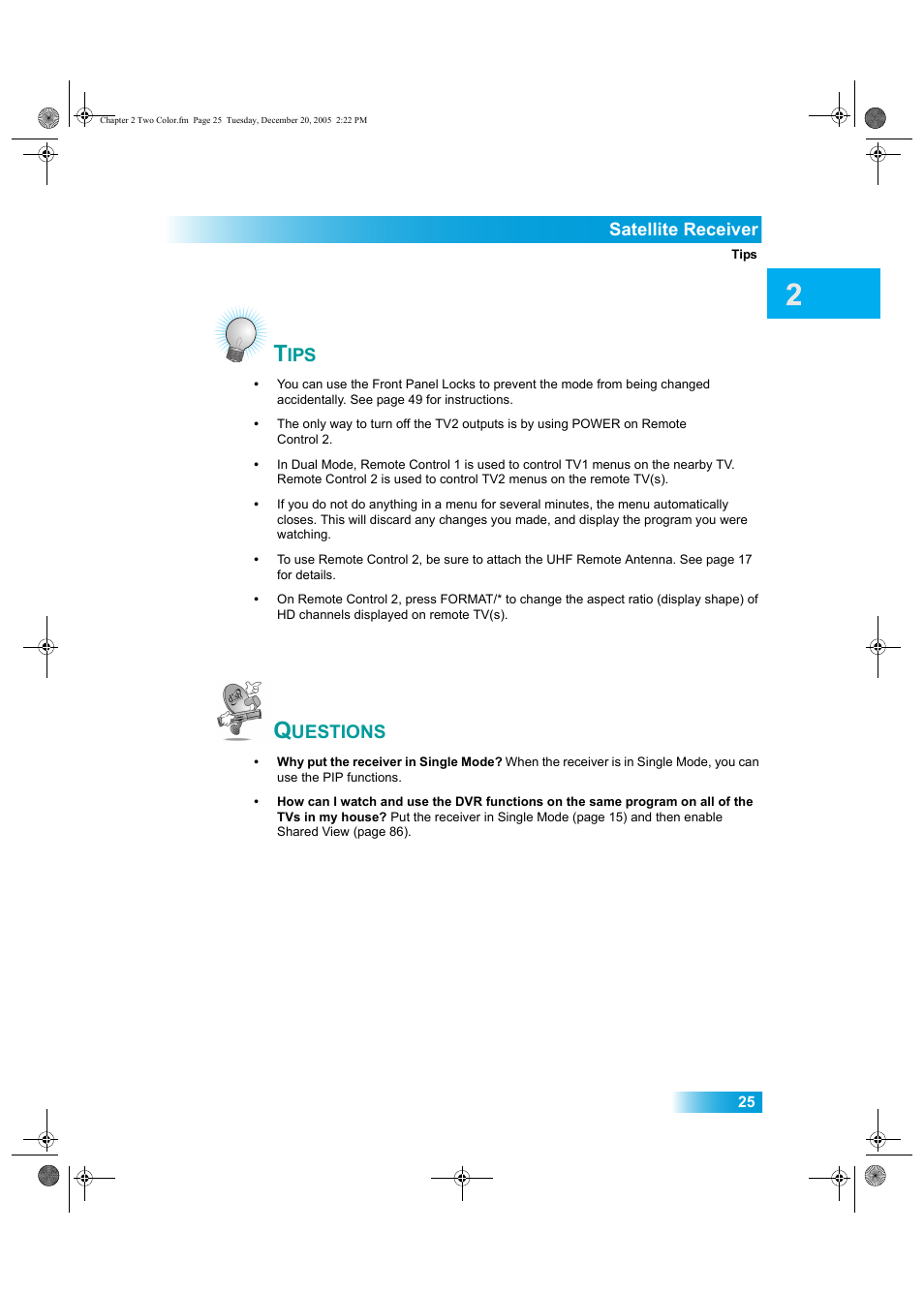 Uestions, Satellite receiver | Dish Network DuoDVR ViP 622 User Manual | Page 32 / 154