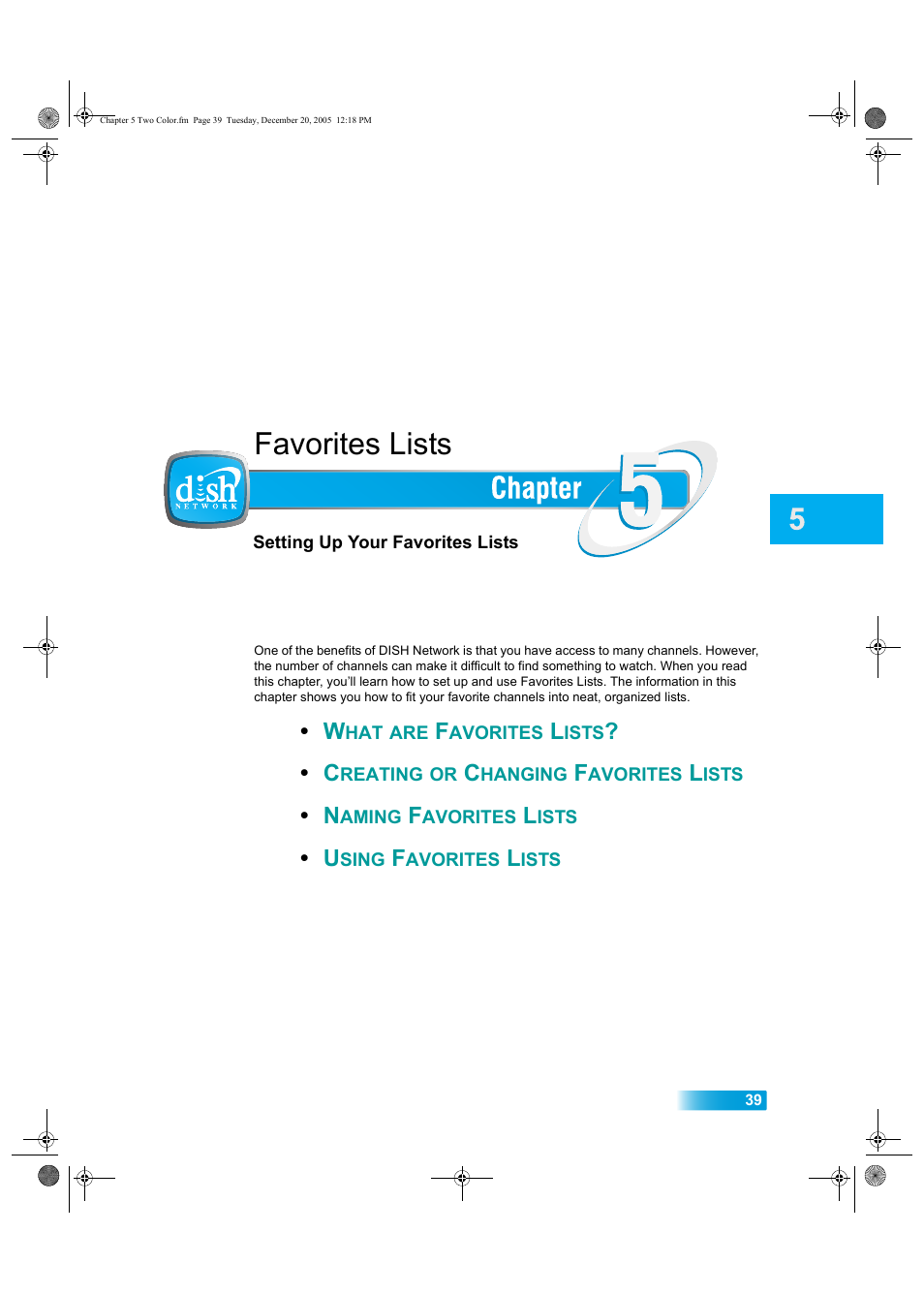 Chapter5, Favorites lists | Dish Network DuoDVR ViP 622 User Manual | Page 46 / 154
