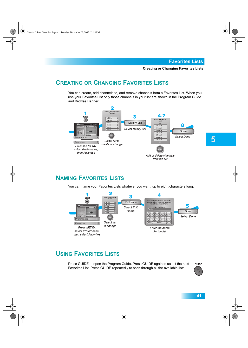 Reating, Hanging, Avorites | Ists, Aming, Sing | Dish Network DuoDVR ViP 622 User Manual | Page 48 / 154
