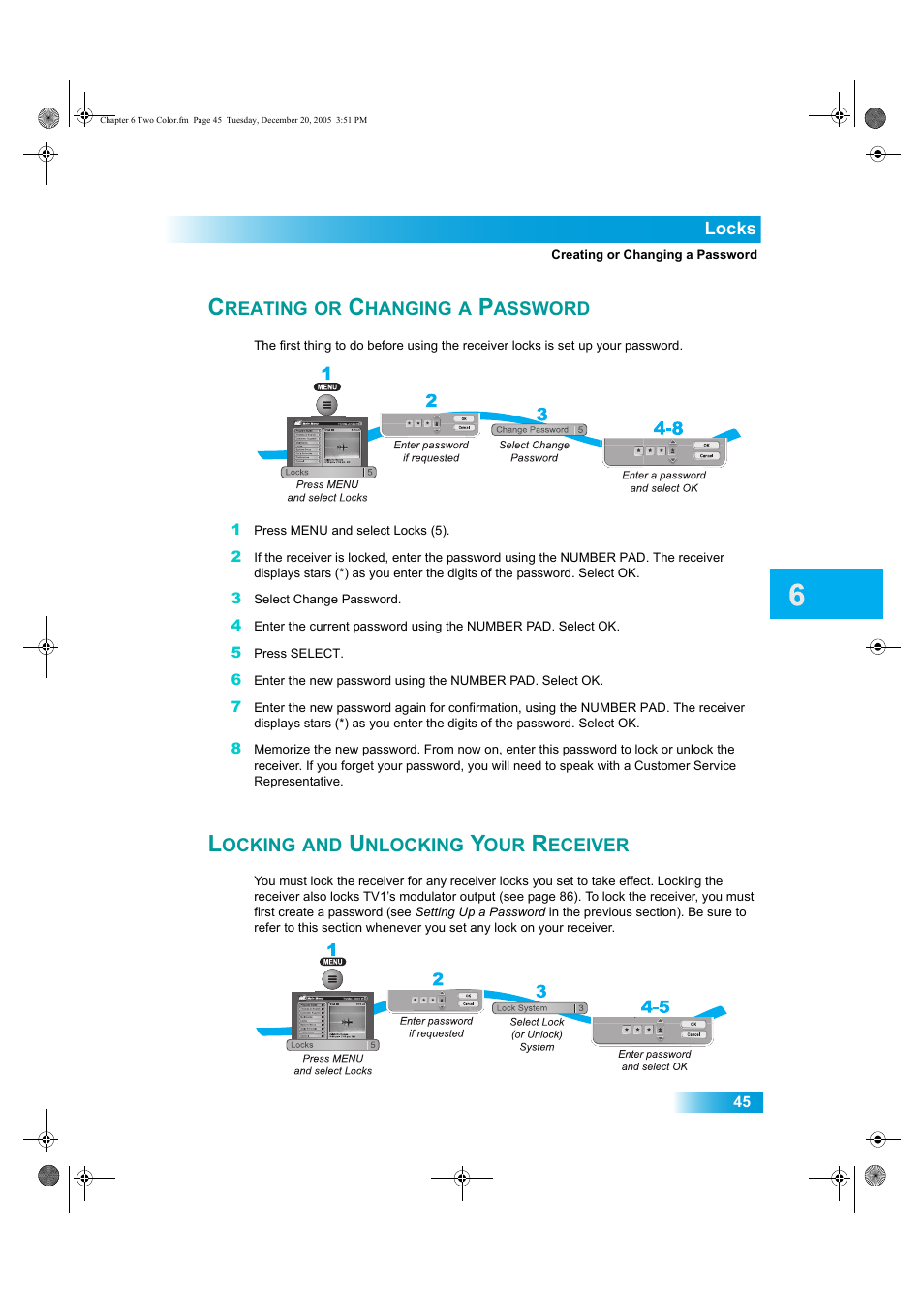 Reating, Hanging, Assword | Ocking, Nlocking, Eceiver | Dish Network DuoDVR ViP 622 User Manual | Page 52 / 154