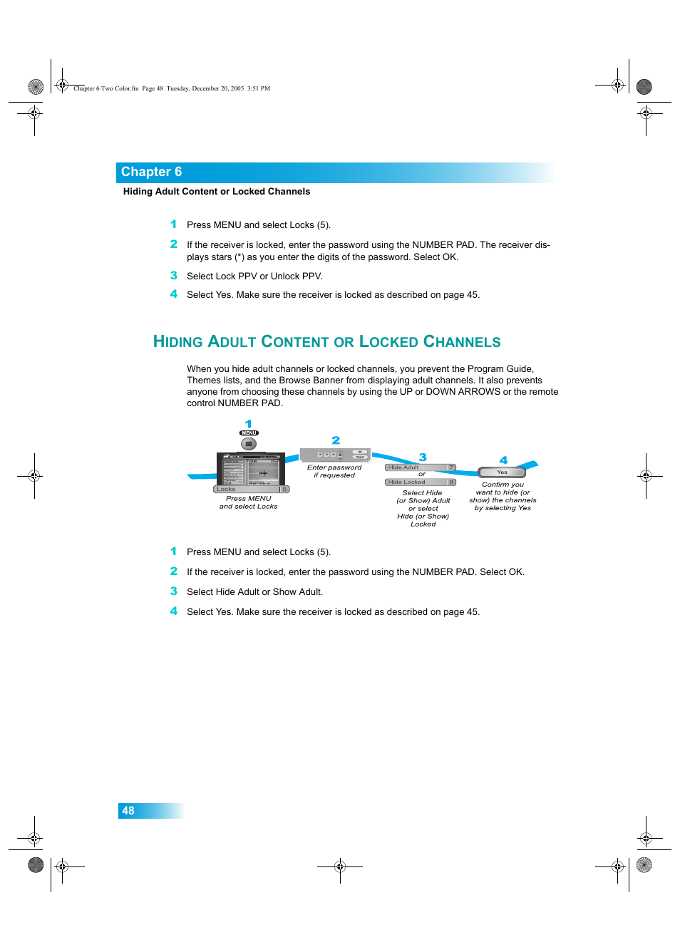 Iding, Dult, Ontent | Ocked, Hannels | Dish Network DuoDVR ViP 622 User Manual | Page 55 / 154