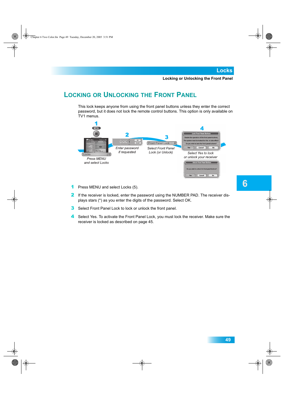 Ocking, Nlocking, Ront | Anel | Dish Network DuoDVR ViP 622 User Manual | Page 56 / 154
