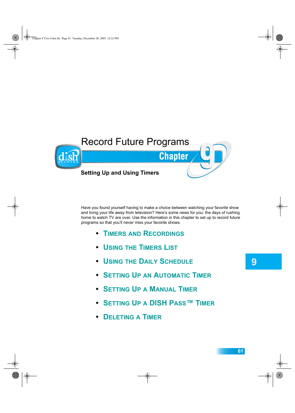 Chapter9, Record future programs | Dish Network DuoDVR ViP 622 User Manual | Page 68 / 154