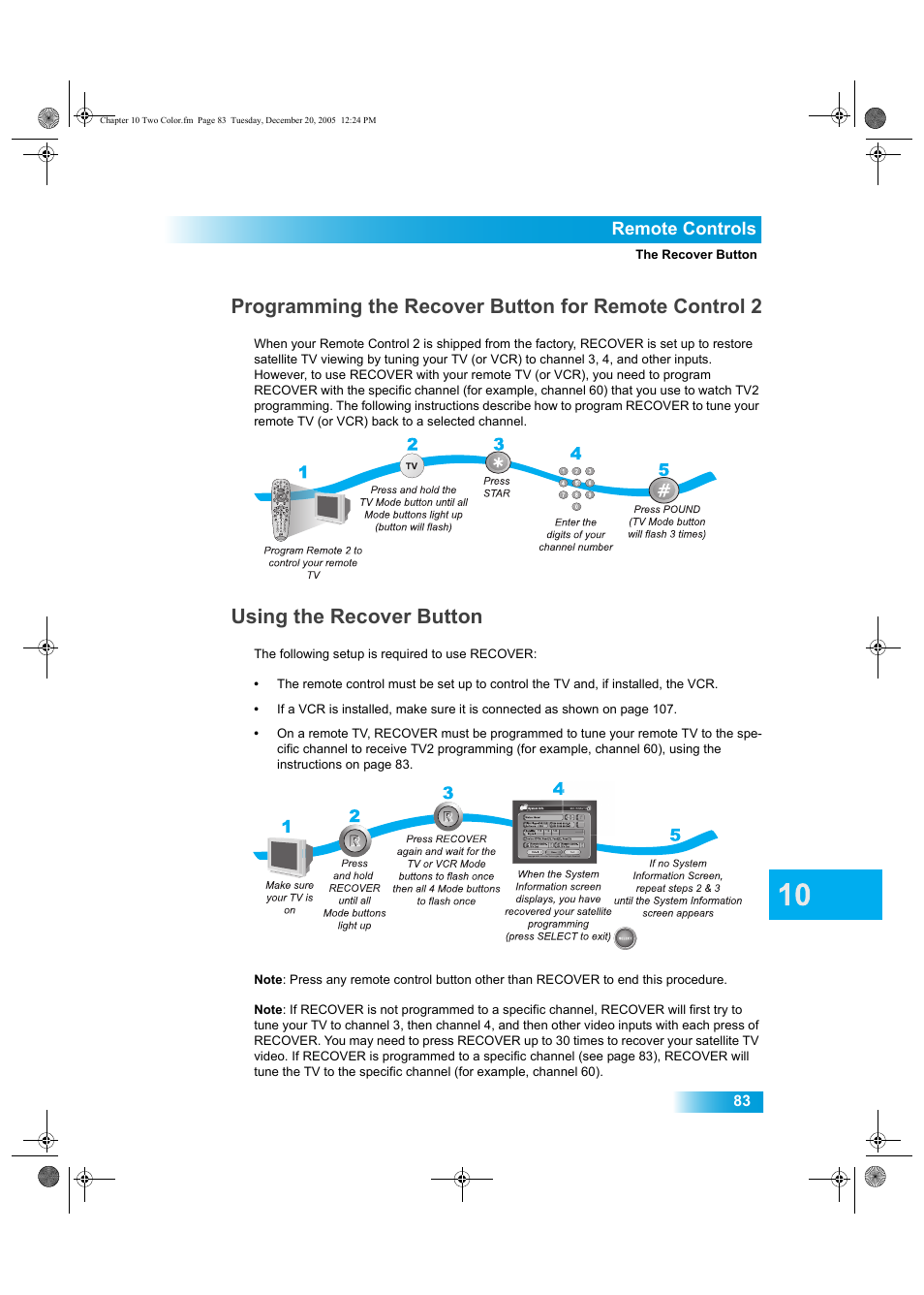 Using the recover button, Remote controls | Dish Network DuoDVR ViP 622 User Manual | Page 90 / 154