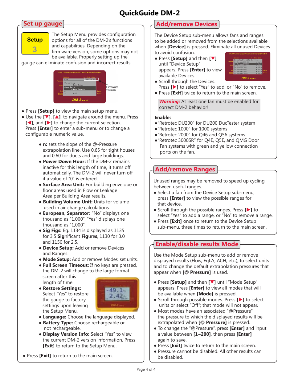 Quickguide dm-2 | Retrotec DM-2 Gauge User Manual | Page 4 / 4