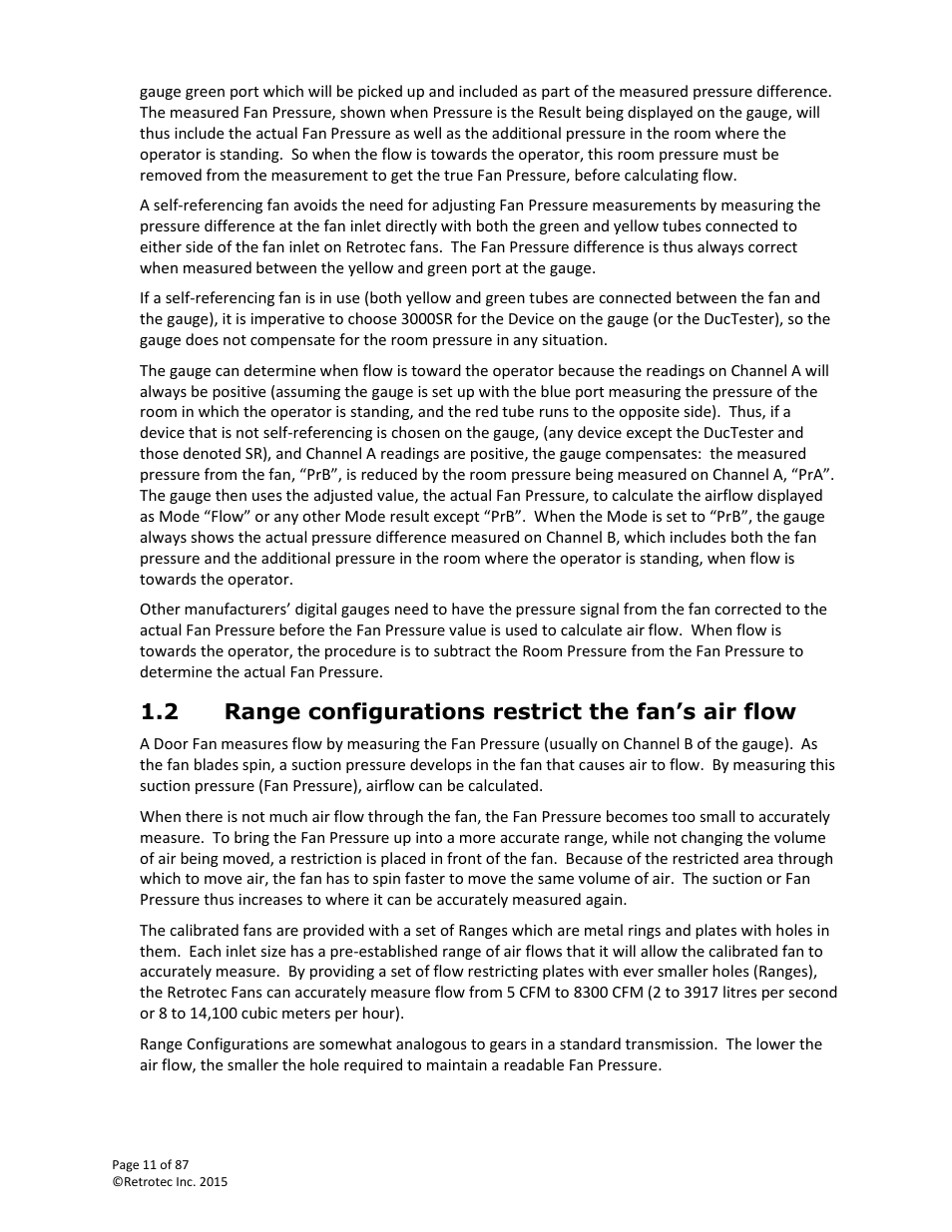 Range configurations restrict the fan’s air flow, 2 range configurations restrict the fan’s air flow | Retrotec Blower Door User Manual | Page 11 / 87