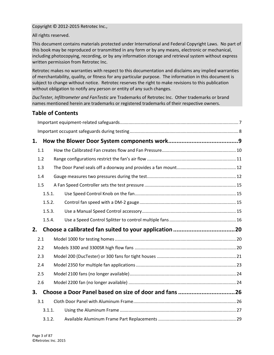 Retrotec Blower Door User Manual | Page 3 / 87