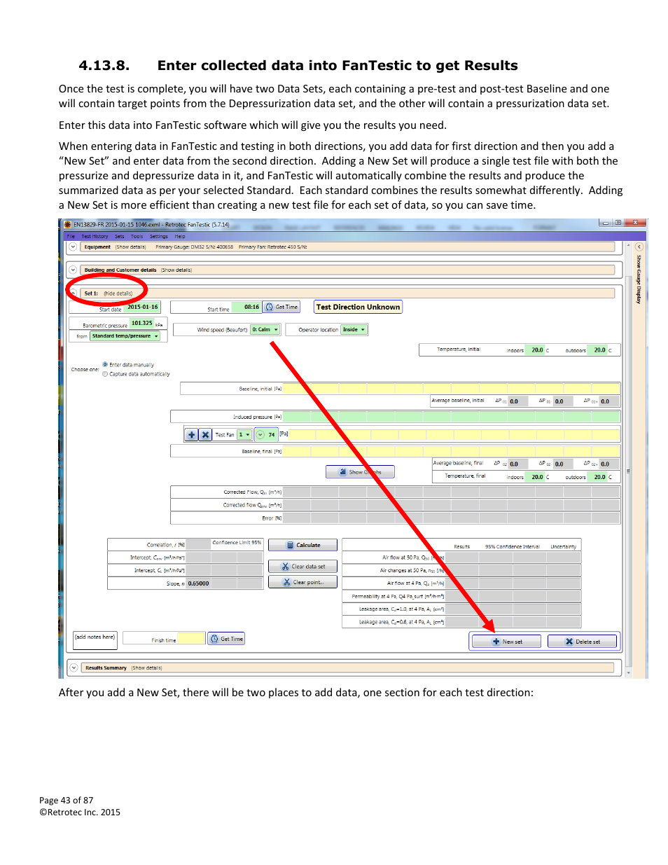 Enter collected data into fantestic to get results | Retrotec Blower Door User Manual | Page 43 / 87