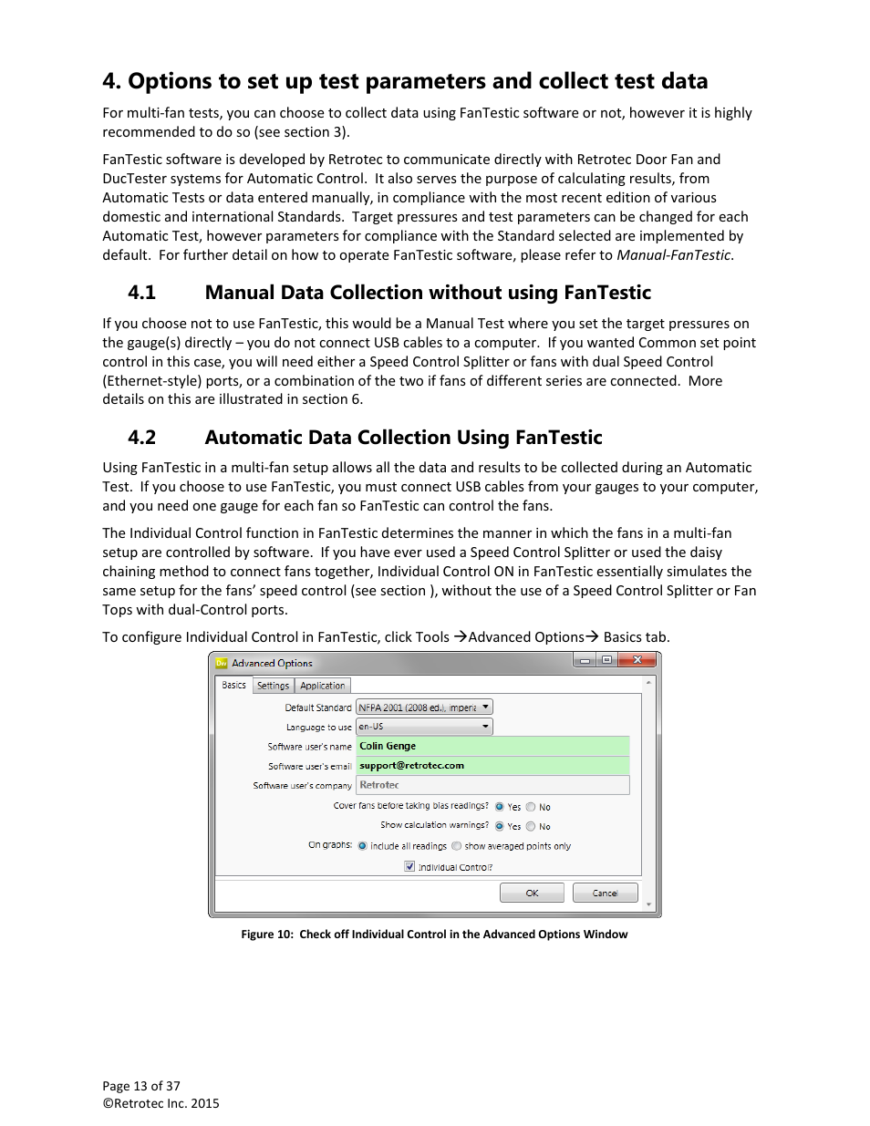 Manual data collection without using fantestic, Automatic data collection using fantestic | Retrotec Multi-Fan Blower Door User Manual | Page 13 / 37