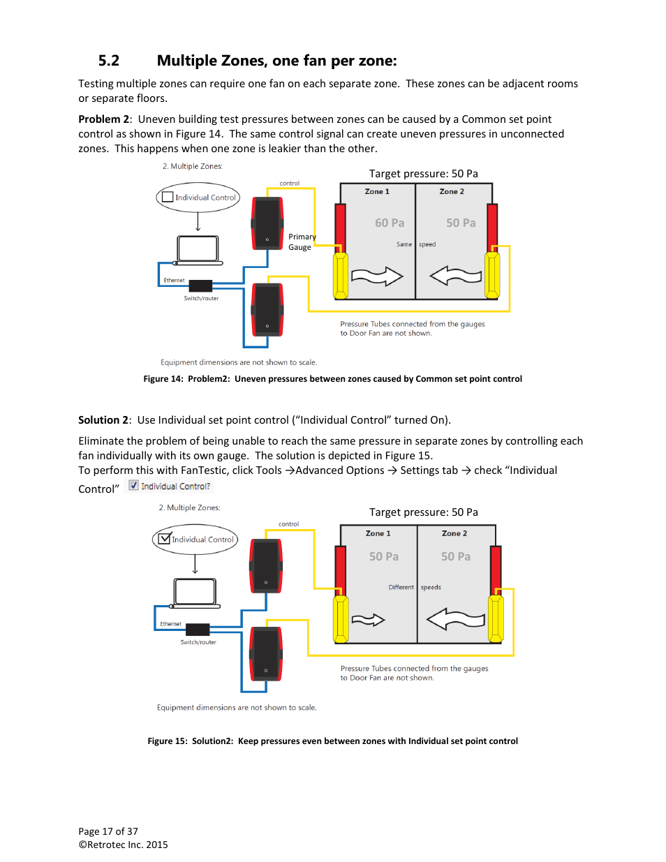 Multiple zones, one fan per zone, 2 multiple zones, one fan per zone | Retrotec Multi-Fan Blower Door User Manual | Page 17 / 37