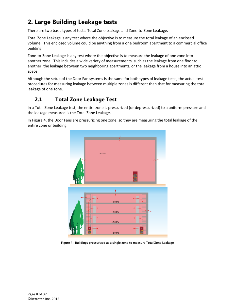 Large building leakage tests, Total zone leakage test | Retrotec Multi-Fan Blower Door User Manual | Page 8 / 37