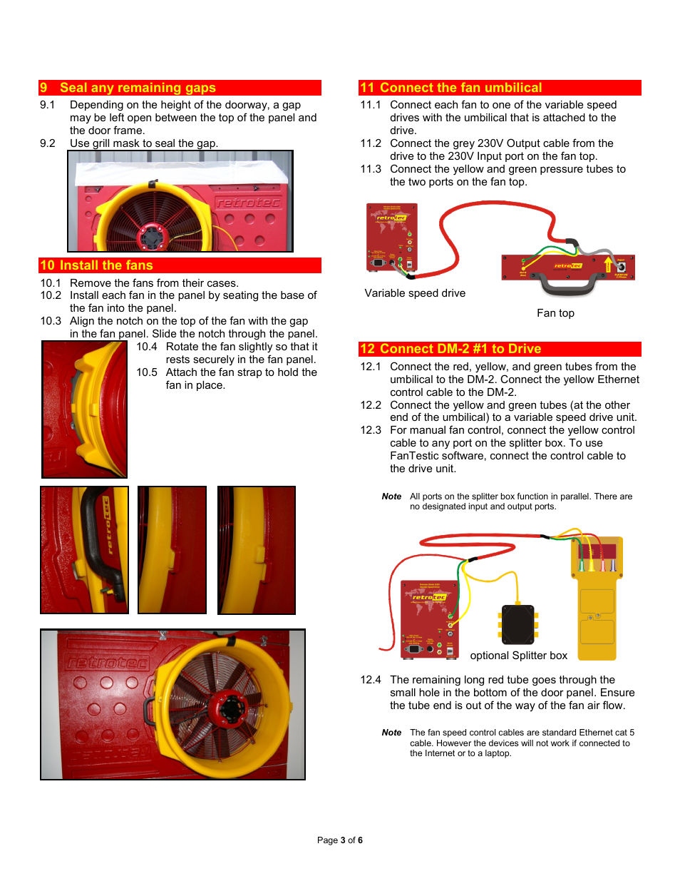 9 seal any remaining gaps, 10 install the fans, 11 connect the fan umbilical | 12 connect dm-2 #1 to drive | Retrotec Triple Fan Blower Door System Setup with DM-2 User Manual | Page 3 / 6