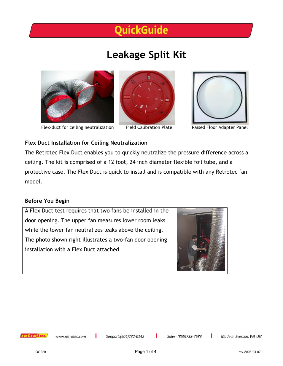 Retrotec Leakage Split Kit User Manual | 4 pages