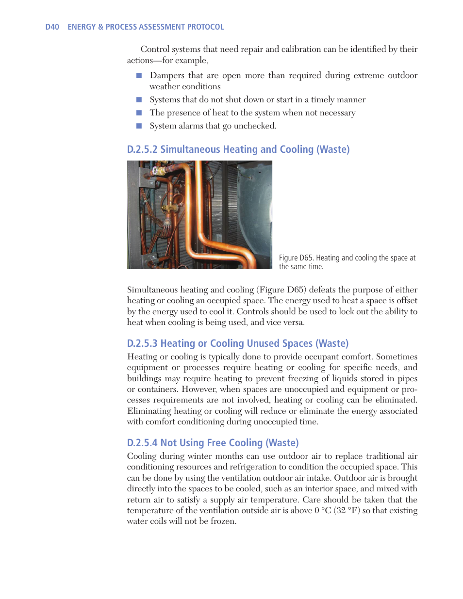 D.2.5.2 simultaneous heating and cooling (waste), D.2.5.3 heating or cooling unused spaces (waste), D.2.5.4 not using free cooling (waste) | Retrotec USACE User Manual | Page 170 / 468