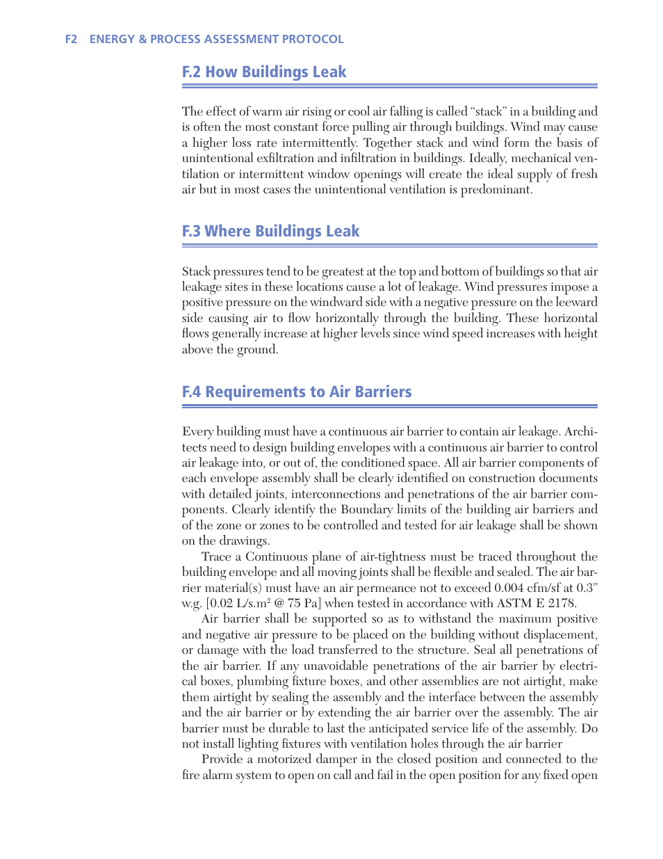 F.2 how buildings leak, F.3 where buildings leak, F.4 requirements to air barriers | Retrotec USACE User Manual | Page 296 / 468