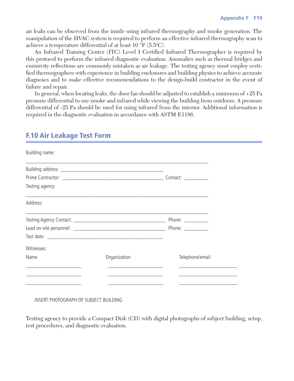F.10 air leakage test form | Retrotec USACE User Manual | Page 313 / 468