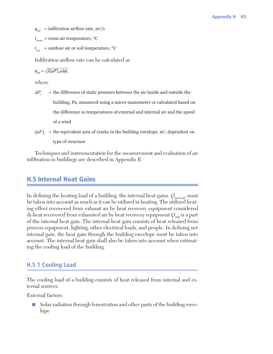 H.5 internal heat gains, H.5.1 cooling load | Retrotec USACE User Manual | Page 363 / 468