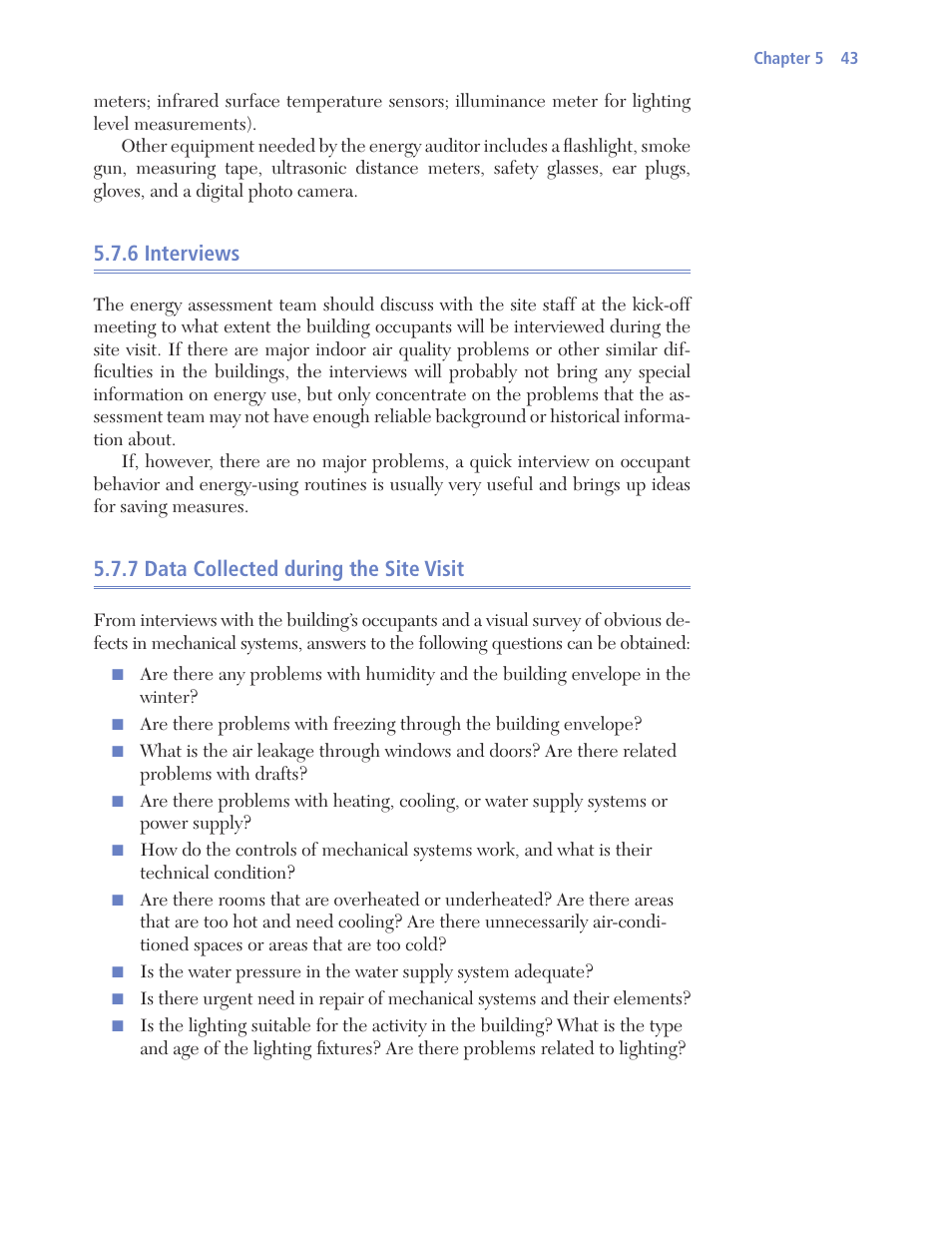 6 interviews, 7 data collected during the site visit | Retrotec USACE User Manual | Page 65 / 468