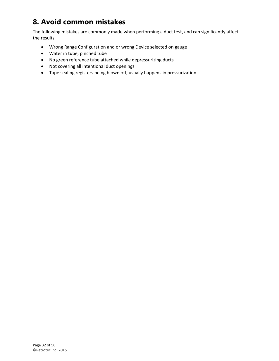 Avoid common mistakes | Retrotec Commercial 441 and 451 DucTester User Manual | Page 32 / 56